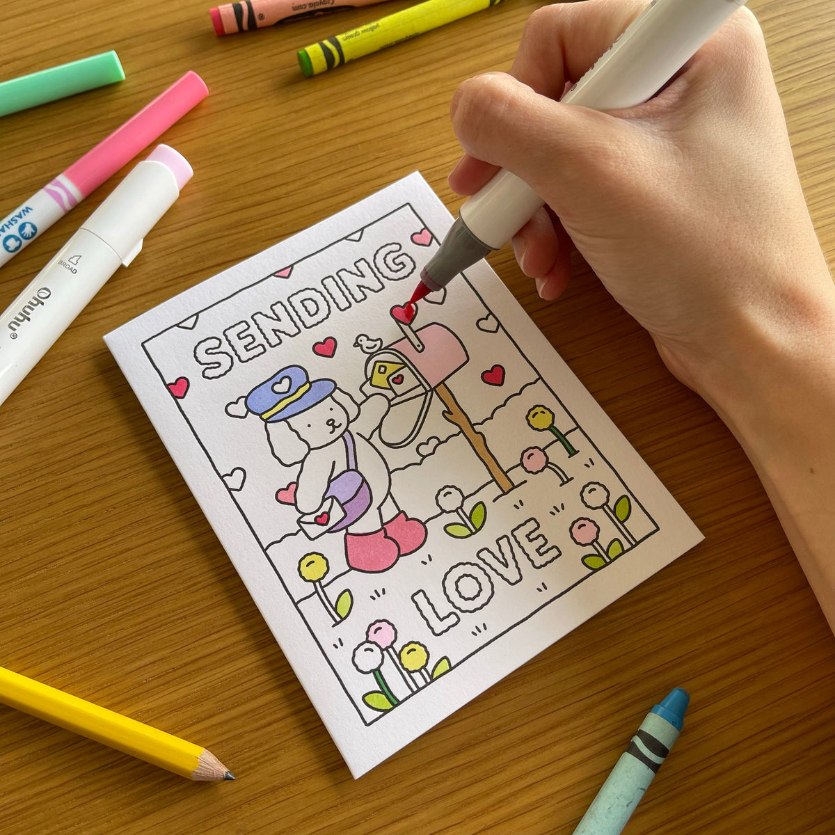 Kibakids - Sending Love Coloring Card
