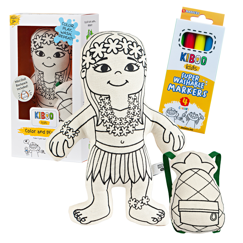 Kibakids - Hula Girl with Pineapple Backpack Coloring Set