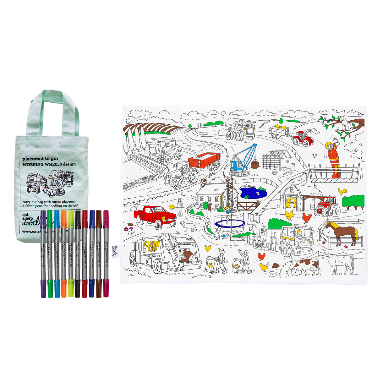 Kibakids - Cars, Trucks & Tractors Reusable Colour-In Placemat for Kids